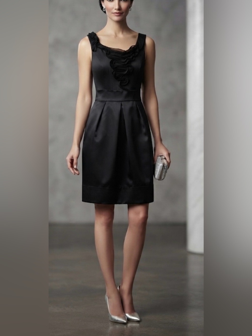 Max and Cleo Black Sleeveless Cocktail Dress with Ruffled Bodice Size 4